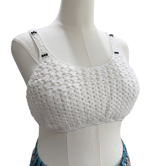 Crochet Bralette Crop Top Boho Festival Cottagecore Lined Cotton NWT Medium Chic - Picture 10 of 10